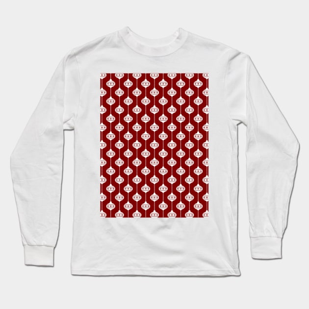 Dark Christmas Candy Apple Red with White Ball Ornaments Long Sleeve T-Shirt by podartist